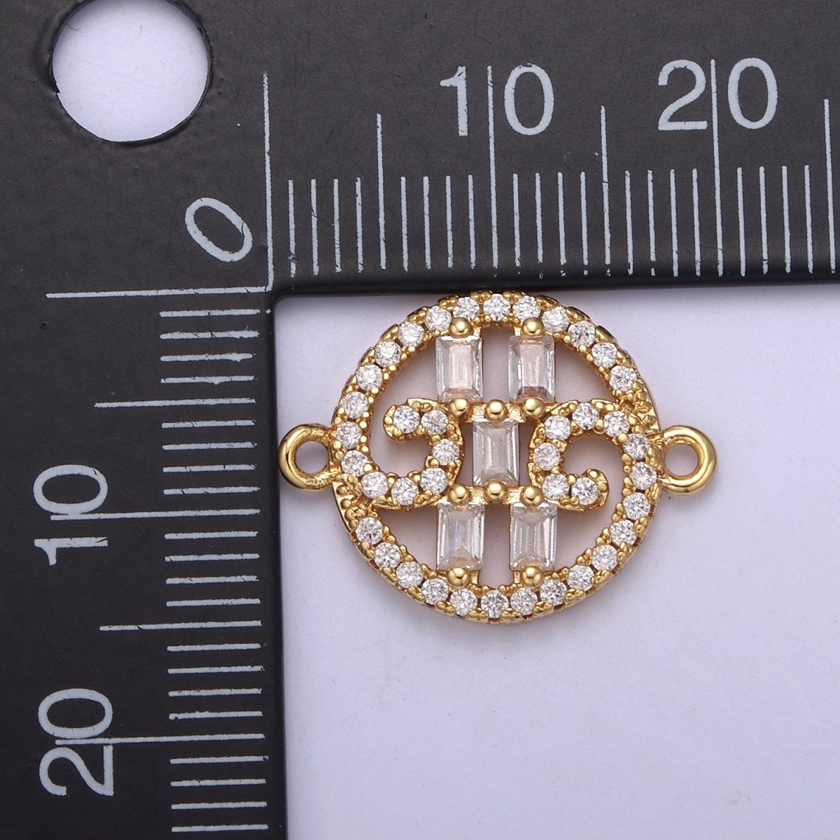 Dainty Gold Round Coin Monogram Cz Charm Connector for Bracelet Necklace Supply F-683 - DLUXCA
