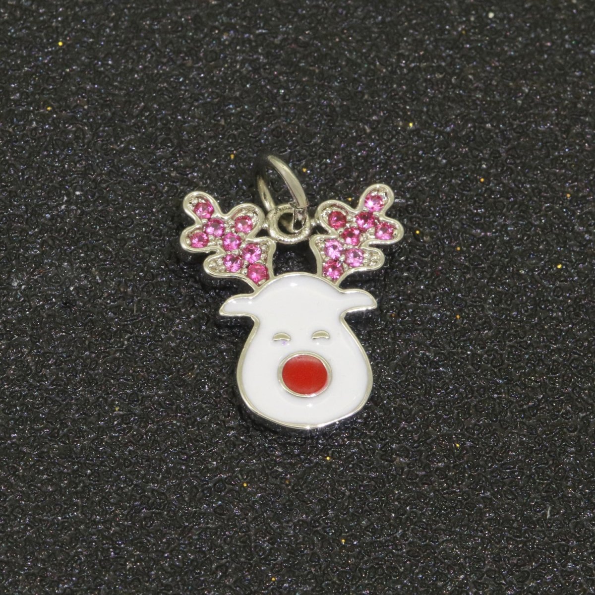 Dainty Gold Rudolph Charm - Christmas Jewelry Pendant - Red nose Reindeer Gold Filled Enamel Charm for Bracelet Necklace Earring Component M-527 M-528 - DLUXCA