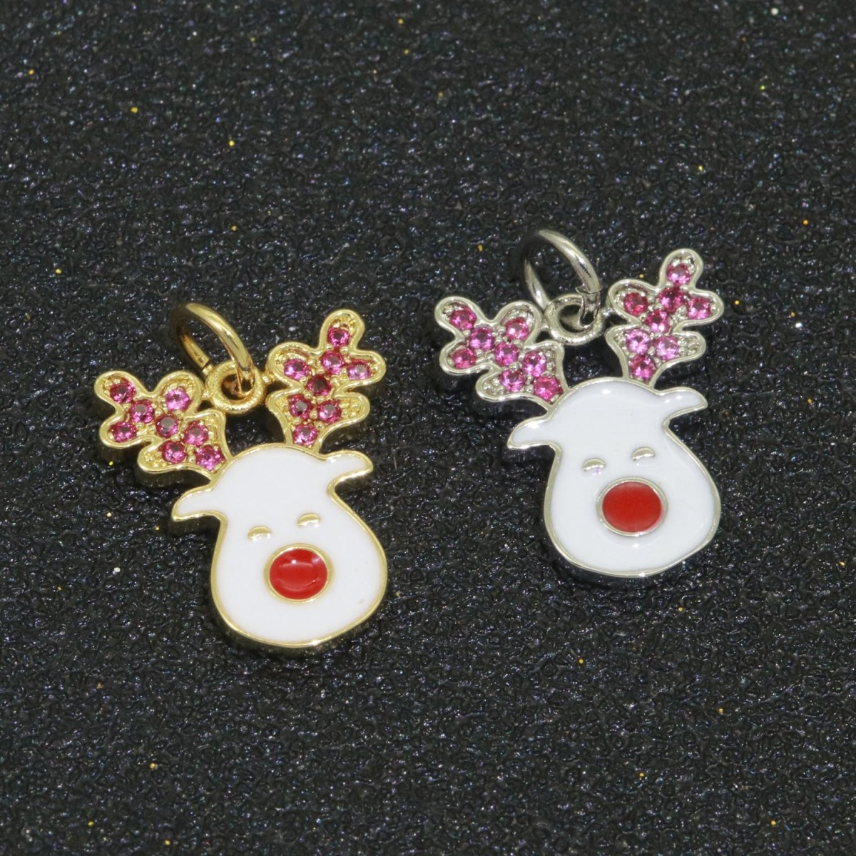 Dainty Gold Rudolph Charm - Christmas Jewelry Pendant - Red nose Reindeer Gold Filled Enamel Charm for Bracelet Necklace Earring Component M-527 M-528 - DLUXCA
