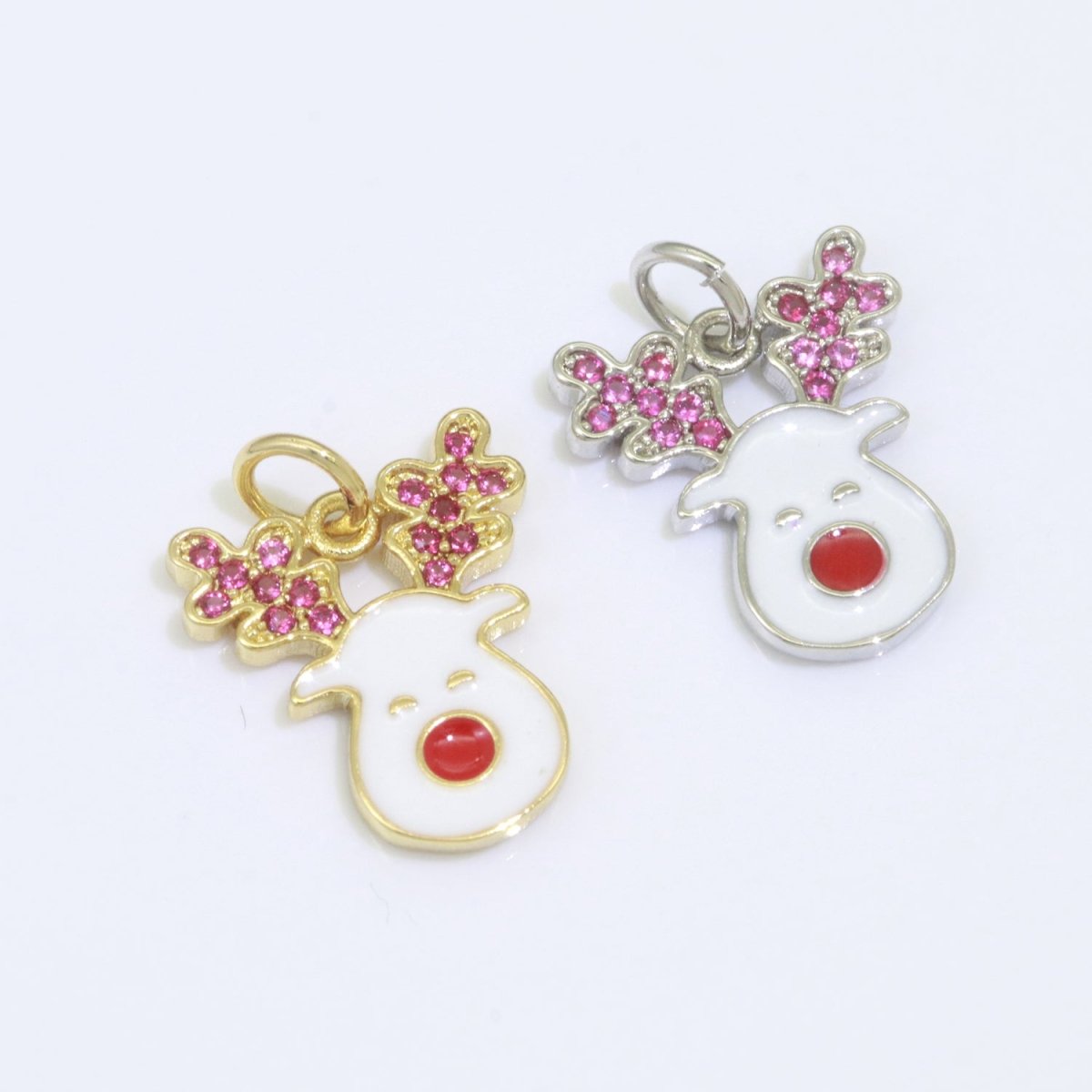 Dainty Gold Rudolph Charm - Christmas Jewelry Pendant - Red nose Reindeer Gold Filled Enamel Charm for Bracelet Necklace Earring Component M-527 M-528 - DLUXCA