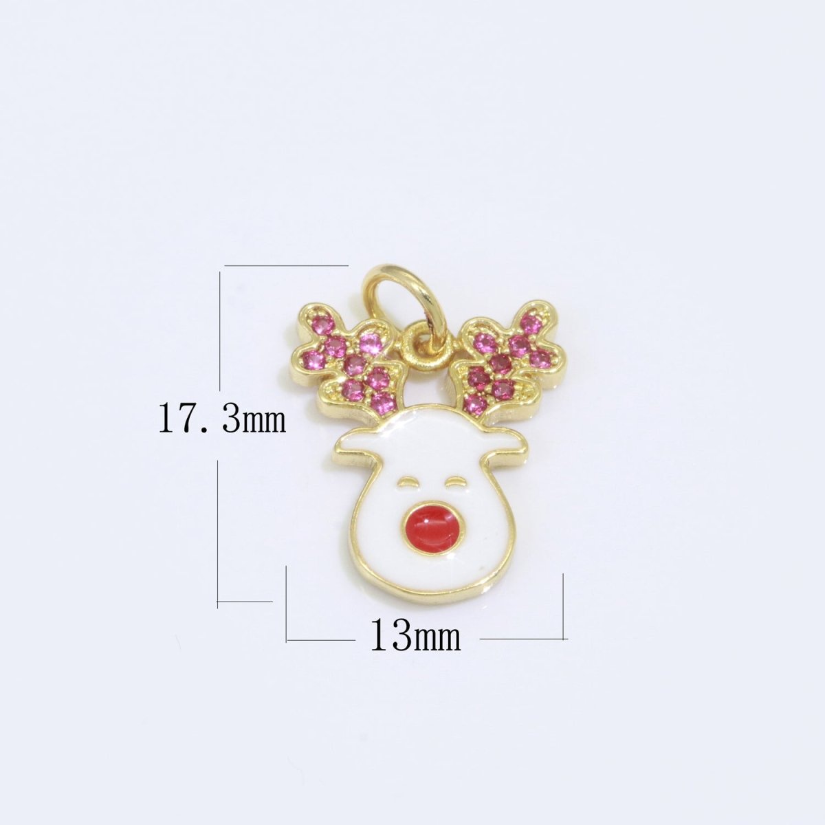 Dainty Gold Rudolph Charm - Christmas Jewelry Pendant - Red nose Reindeer Gold Filled Enamel Charm for Bracelet Necklace Earring Component M-527 M-528 - DLUXCA