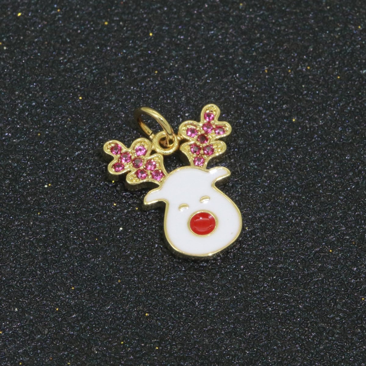 Dainty Gold Rudolph Charm - Christmas Jewelry Pendant - Red nose Reindeer Gold Filled Enamel Charm for Bracelet Necklace Earring Component M-527 M-528 - DLUXCA