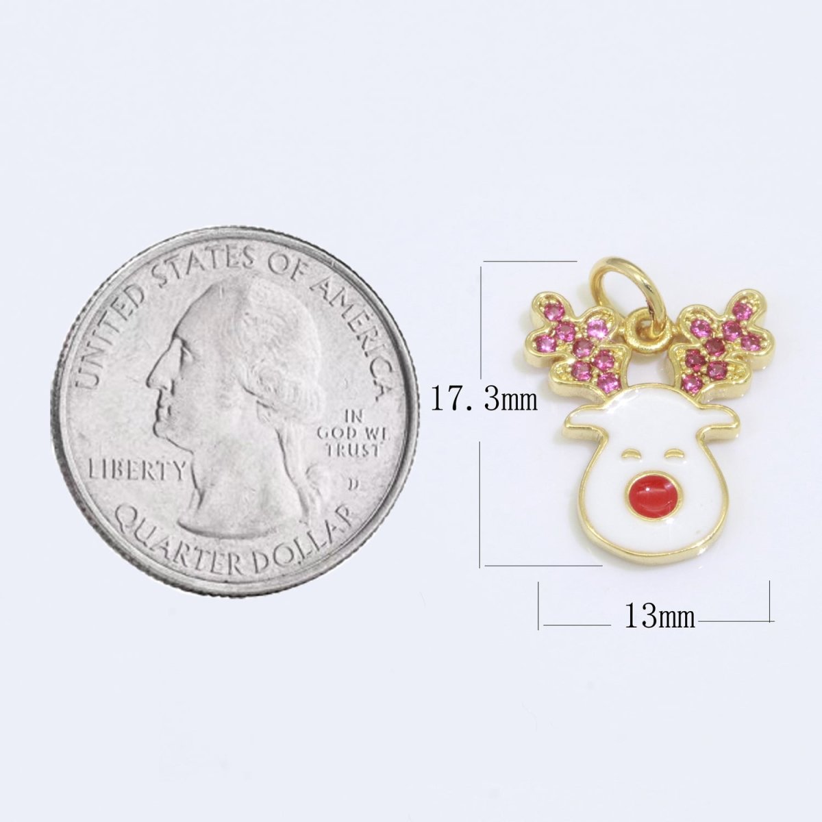 Dainty Gold Rudolph Charm - Christmas Jewelry Pendant - Red nose Reindeer Gold Filled Enamel Charm for Bracelet Necklace Earring Component M-527 M-528 - DLUXCA