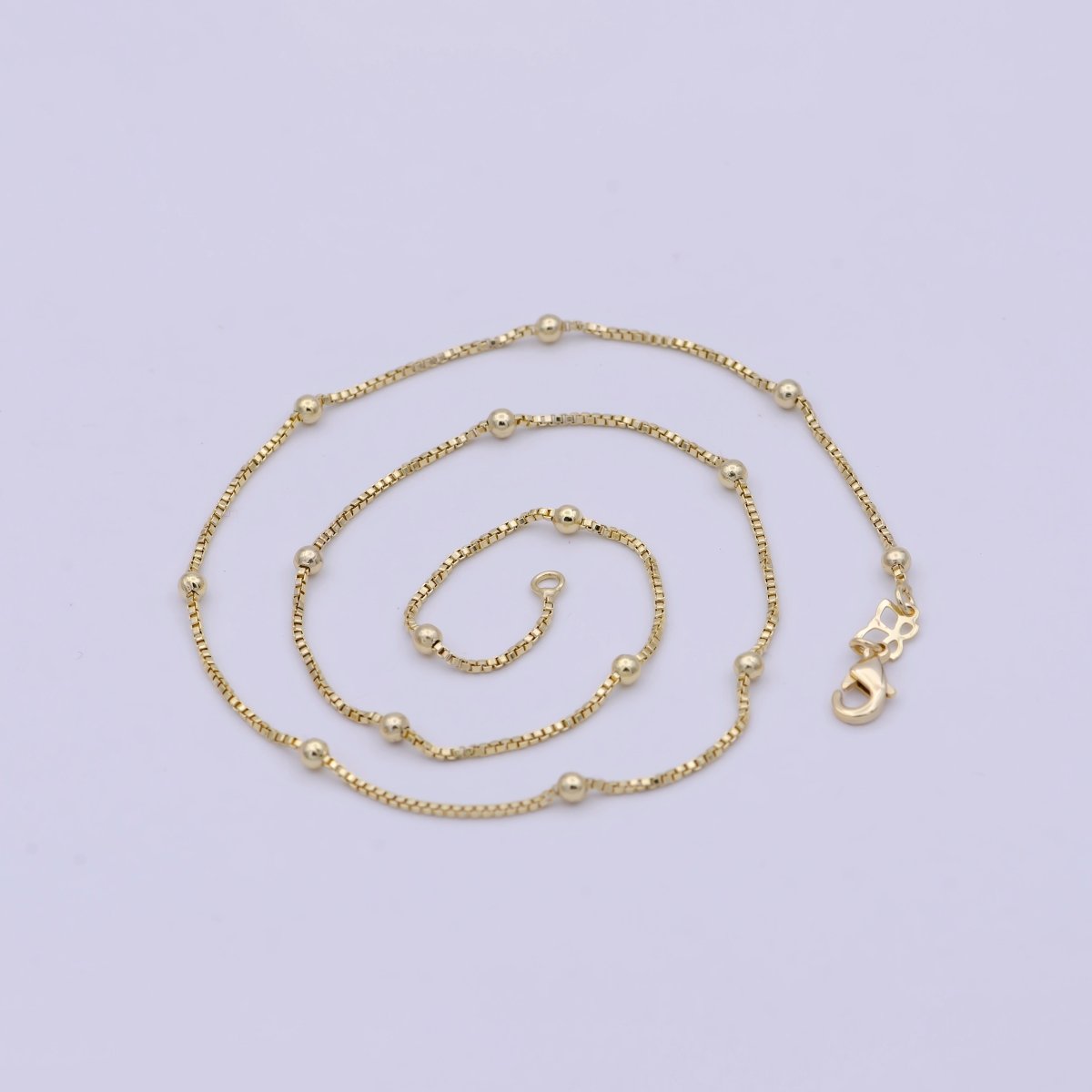 Dainty Gold Satellite Bead Chain Box Chain 18 inch Necklace For Jewelry Making Supply | WA-753 Clearance Pricing - DLUXCA
