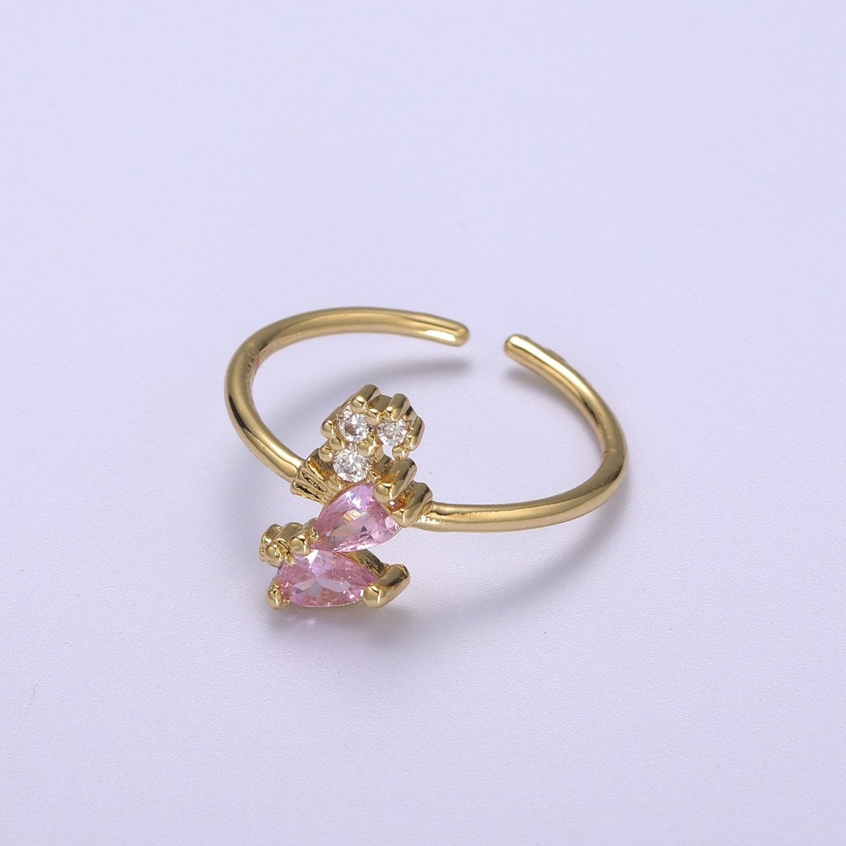 Dainty Gold Sea Horse ring, Gold Mini Animal Ring, Dainty Stackable Rings, Open Adjustable Ring CZ Under The Sea Inspired S-167 - DLUXCA