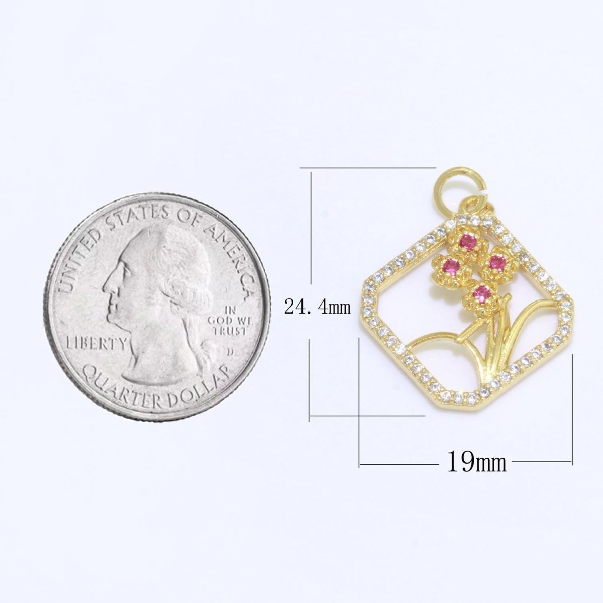 Dainty Gold Secret Garden Charm Micro Pave Wild Flower pendant M-690 - DLUXCA