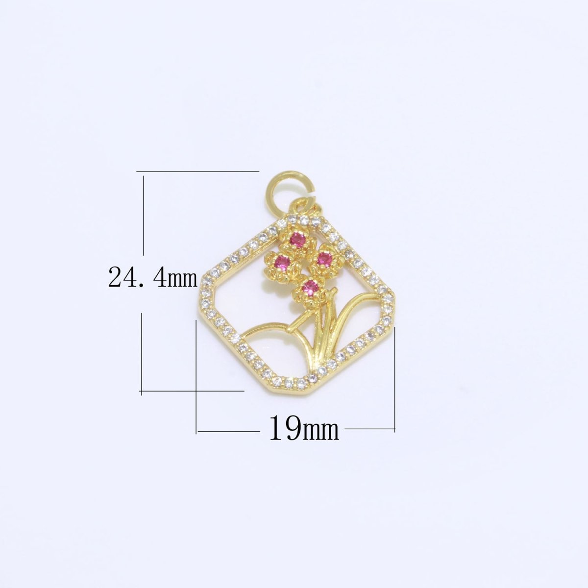 Dainty Gold Secret Garden Charm Micro Pave Wild Flower pendant M-690 - DLUXCA