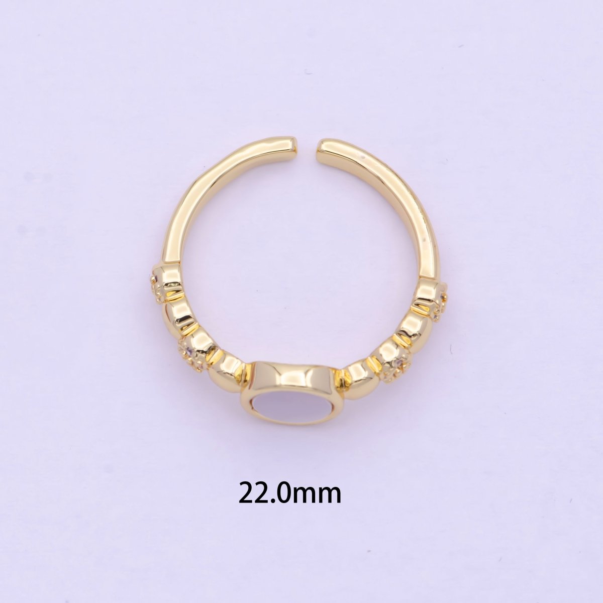 Dainty Gold Shell Pearl Ring with Beaded Ball Band Open Adjustable S-236 - DLUXCA