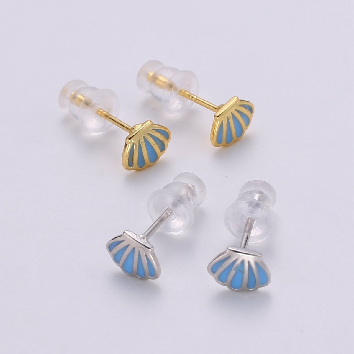 Dainty Gold Shell Stud Earrings, Gold Stud, Silver Stud, Gold Earring Minimalist Ocean Beach Design for gift Q-376 Q-377 - DLUXCA