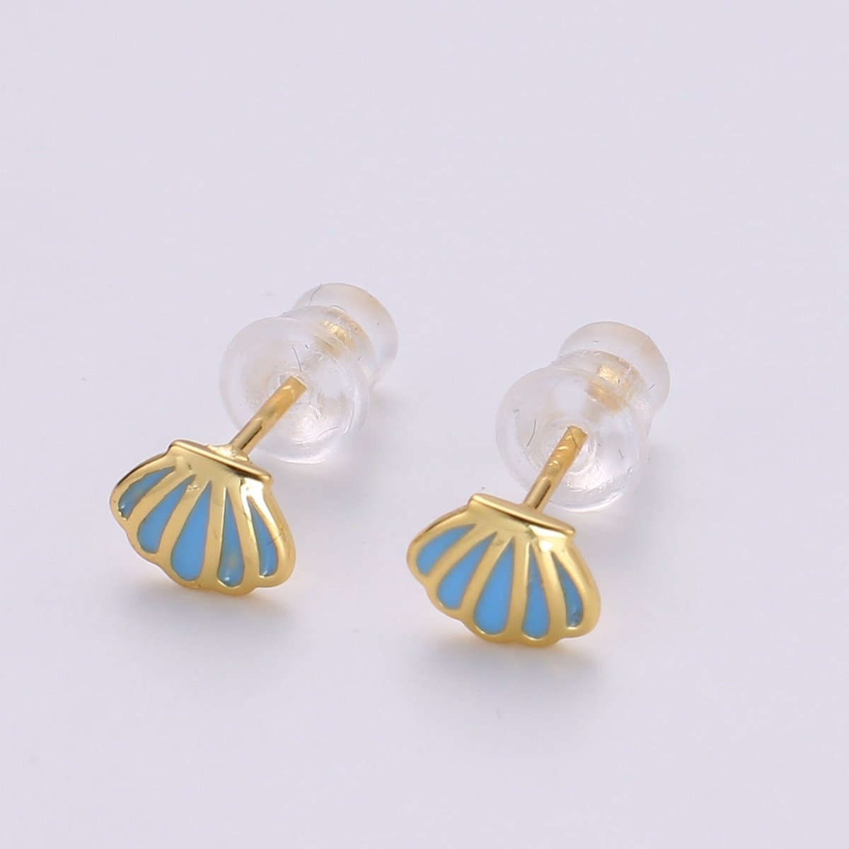 Dainty Gold Shell Stud Earrings, Gold Stud, Silver Stud, Gold Earring Minimalist Ocean Beach Design for gift Q-376 Q-377 - DLUXCA