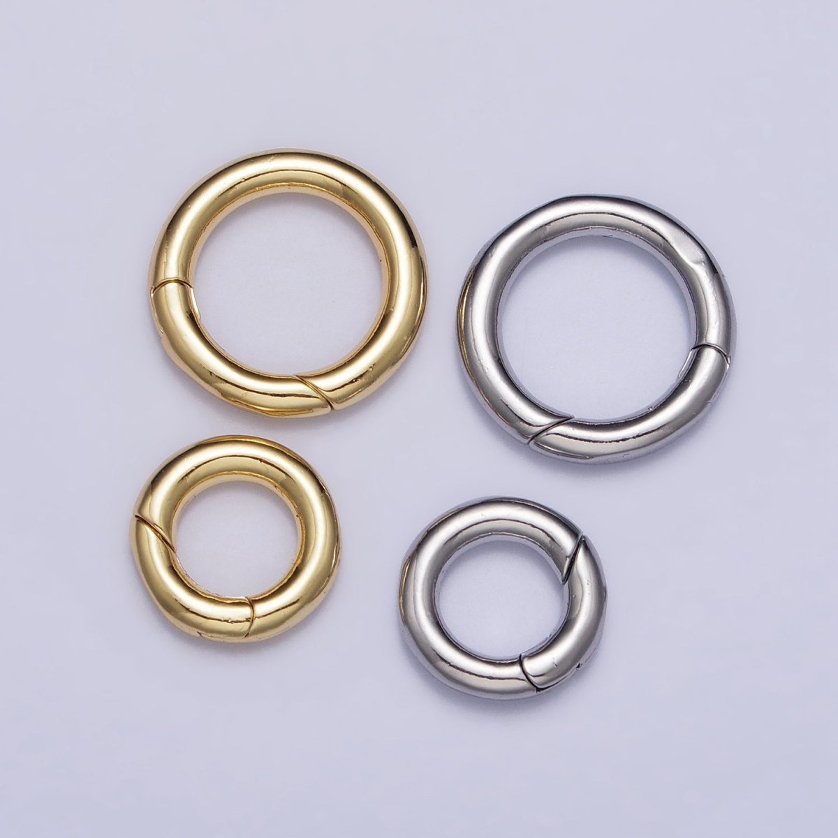 Dainty Gold Silver Spring Gate Ring 10mm, 15mm Round Circle Ring, Round Clasp, Push Clip Clasp, Spring Gate for Jewelry Making Z-340 Z-341 Z-352 Z-353 - DLUXCA