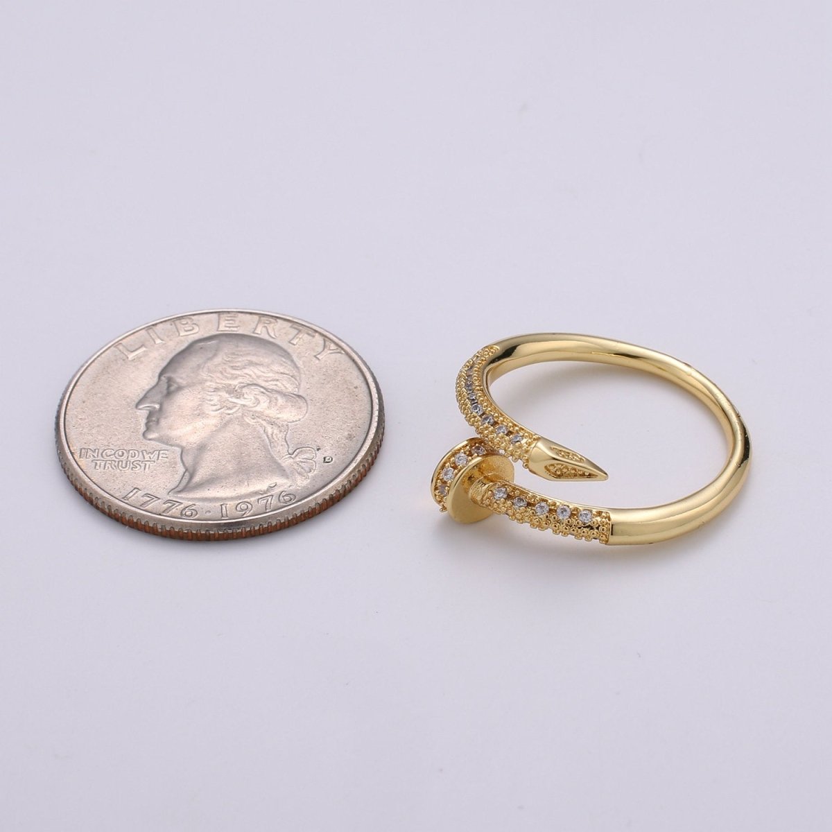 Dainty Gold Spiral Needle Ring Design Minimalist Modern Trending Stackable Streetwear Open Ring Accessory Micro Pave Adjustable Ring R-101 - DLUXCA