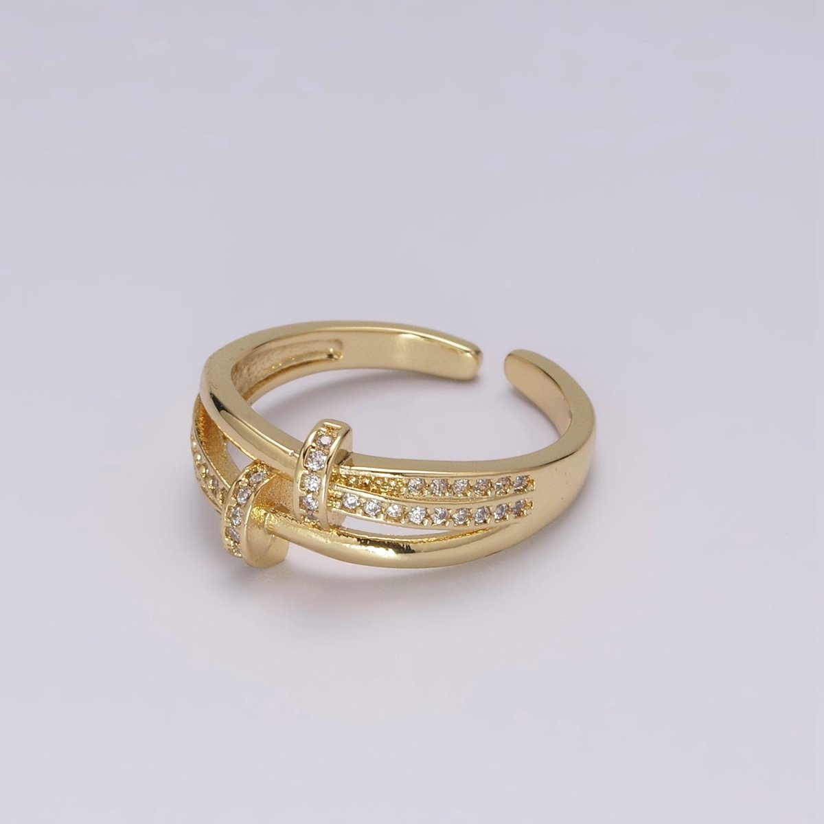 Dainty Gold Spiral Ring Design Minimalist Modern Trending Stackable Cz Open Ring Accessory Micro Pave Adjustable Ring U-134 U-135 - DLUXCA