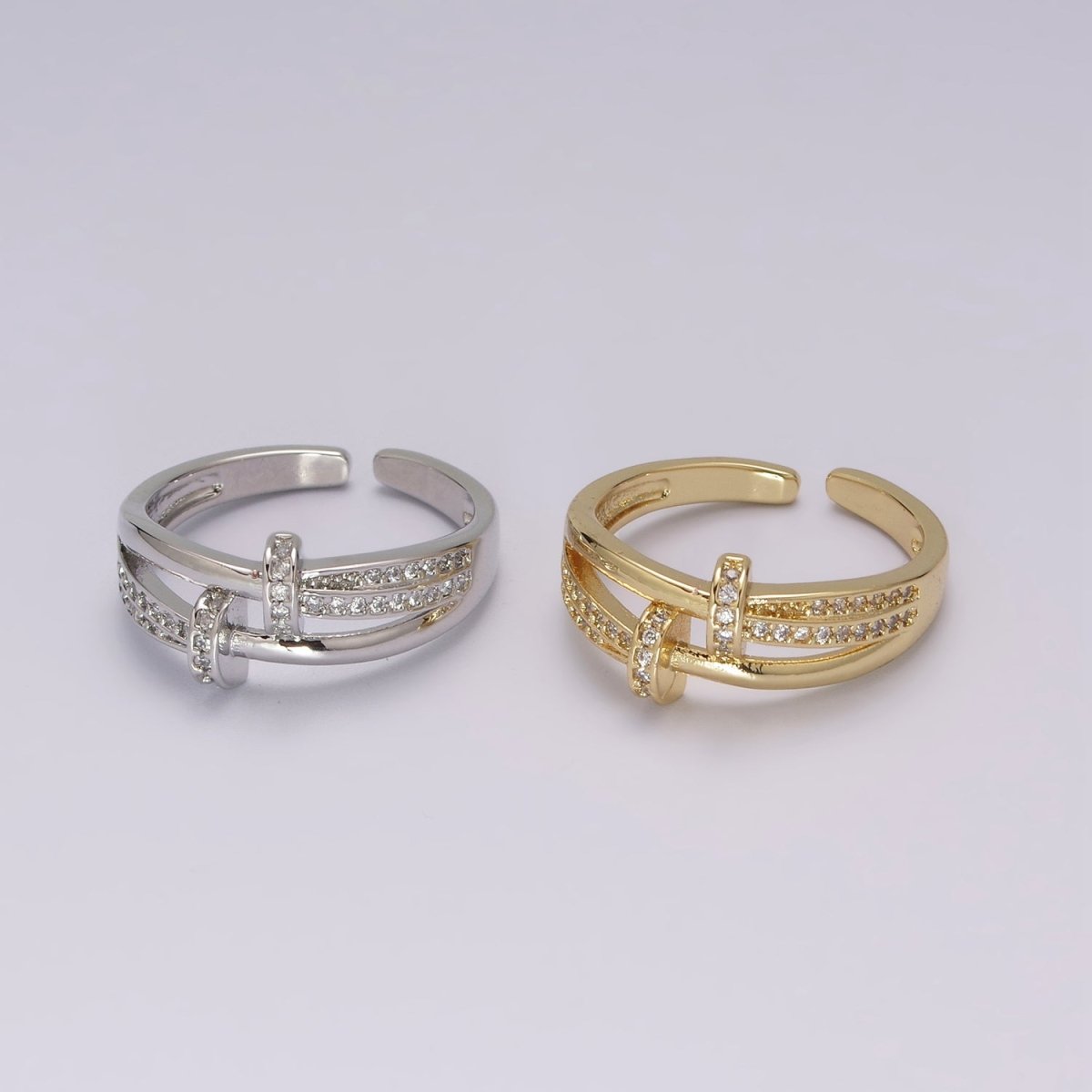 Dainty Gold Spiral Ring Design Minimalist Modern Trending Stackable Cz Open Ring Accessory Micro Pave Adjustable Ring U-134 U-135 - DLUXCA