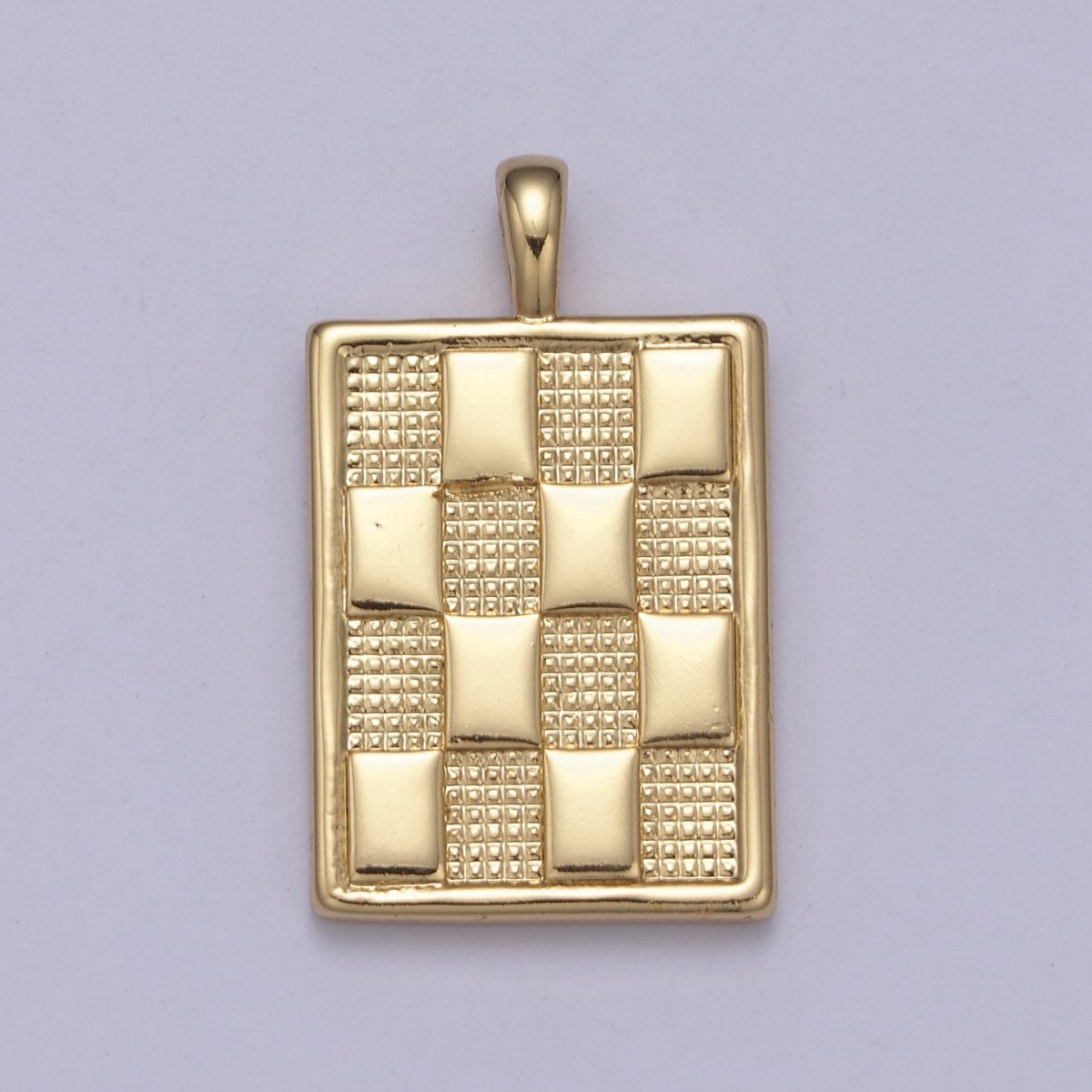 Dainty Gold Square Medallion Charm Checker Board Pendant for Men Women Unisex Jewelry Making H-434 - DLUXCA