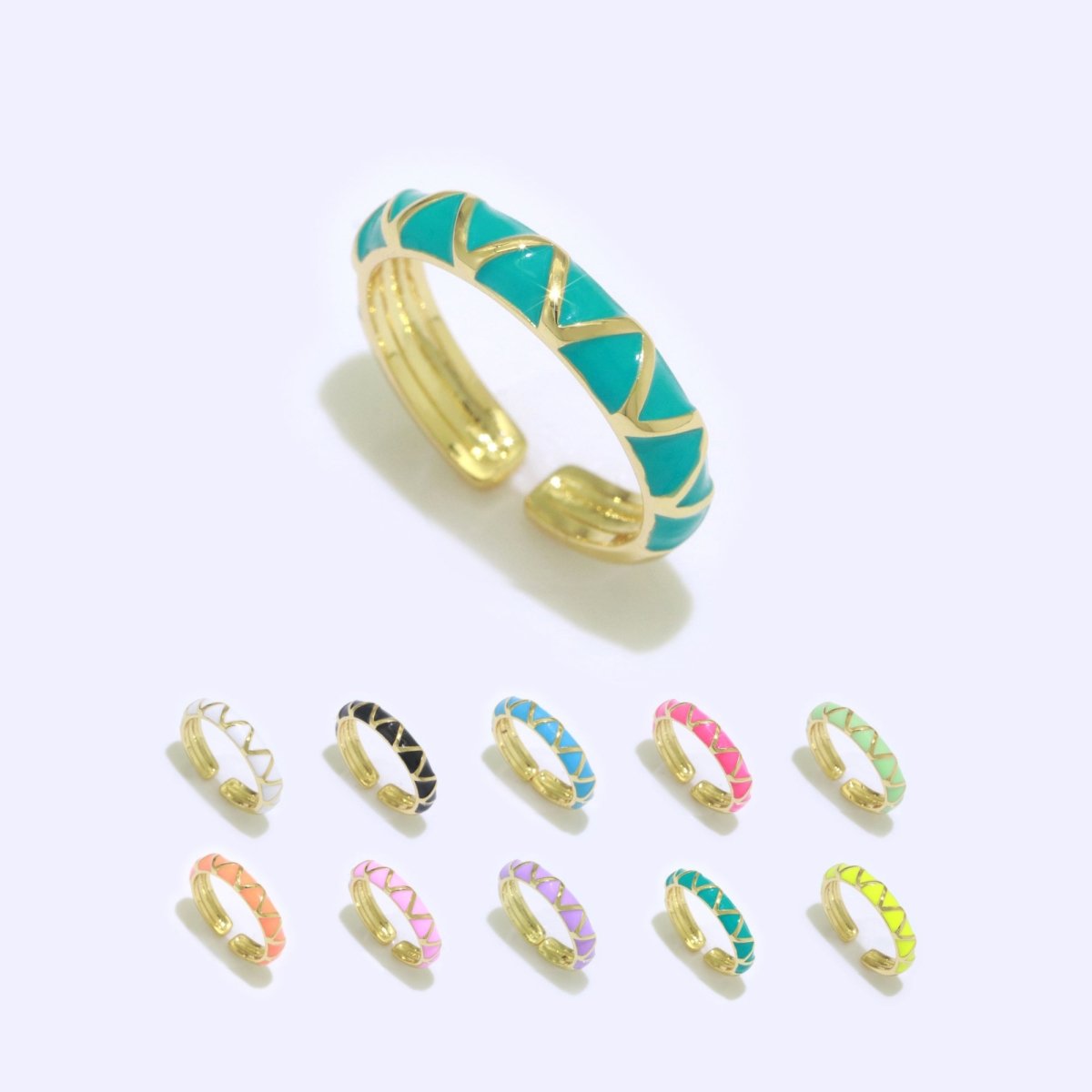 Dainty Gold Stackable Enamel Ring Bohemian Colorful Rainbow Band Open Adjustable S-120 ~ S-129 - DLUXCA