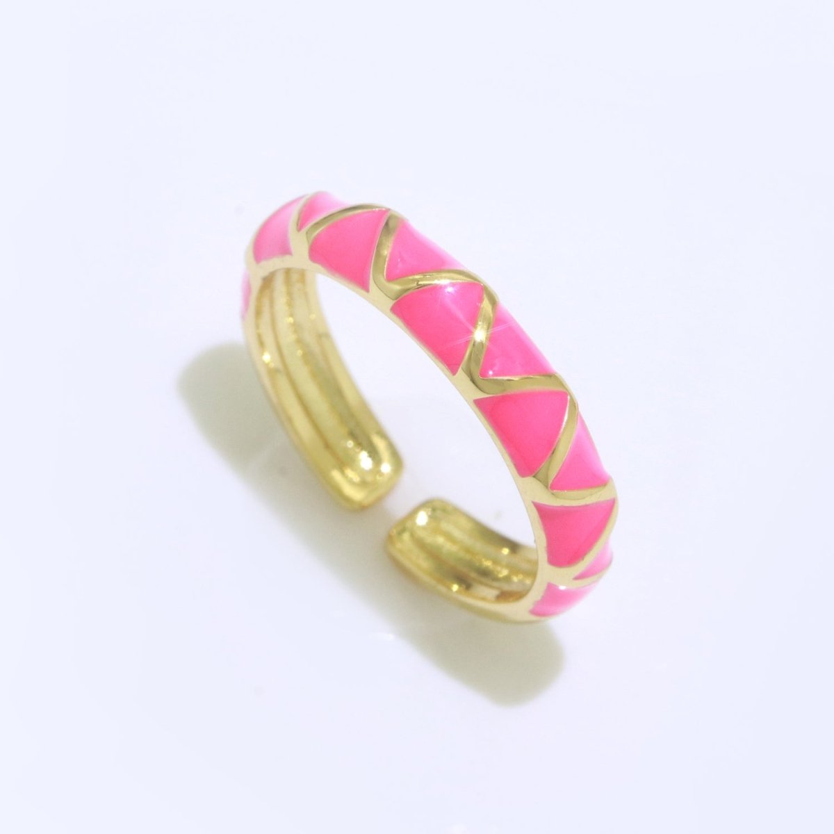 Dainty Gold Stackable Enamel Ring Bohemian Colorful Rainbow Band Open Adjustable S-120 ~ S-129 - DLUXCA