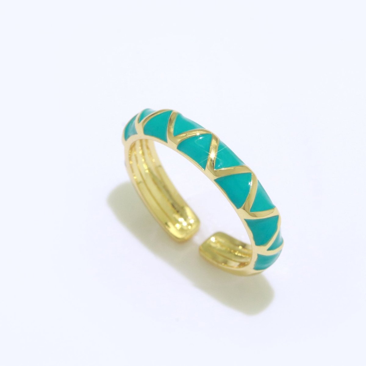 Dainty Gold Stackable Enamel Ring Bohemian Colorful Rainbow Band Open Adjustable S-120 ~ S-129 - DLUXCA