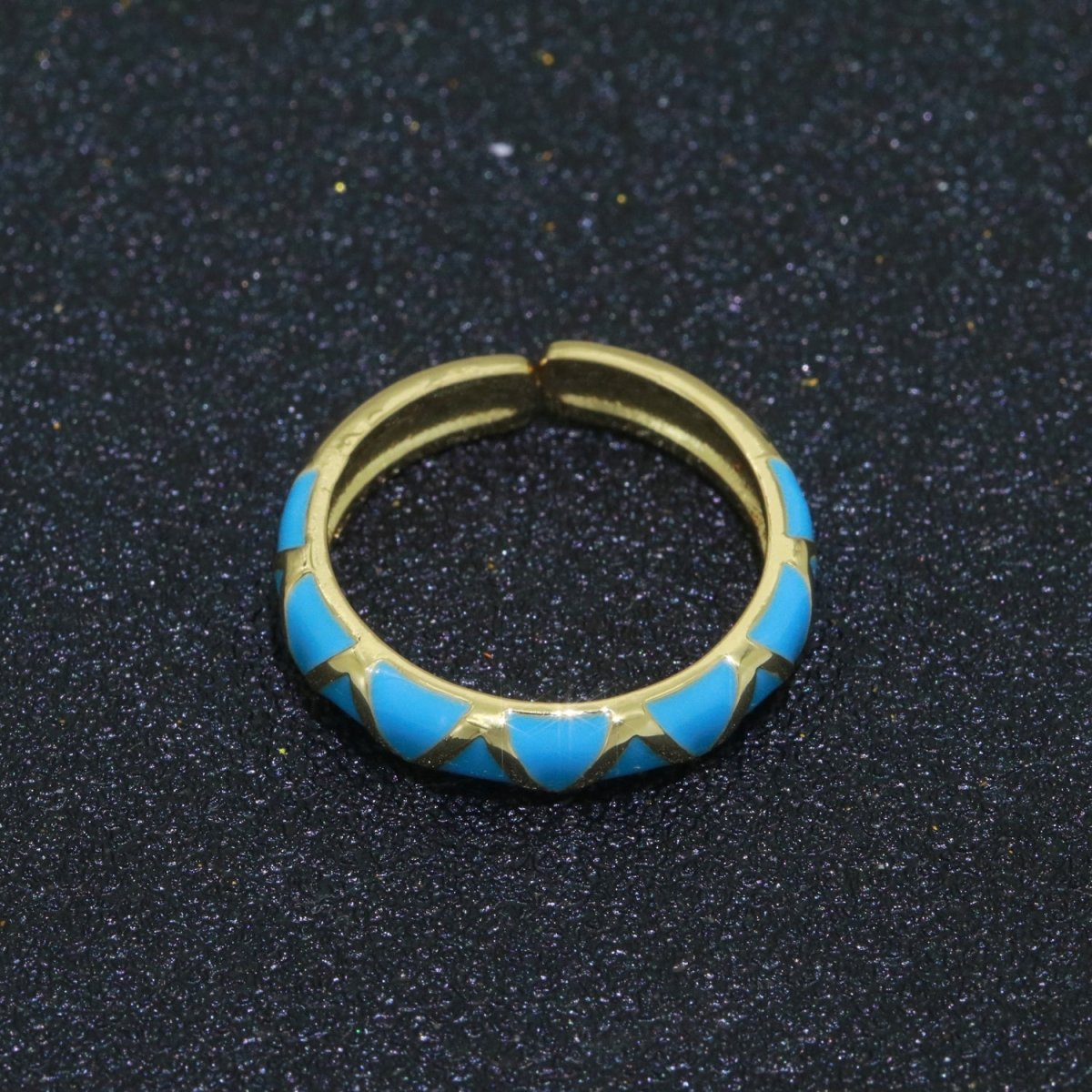 Dainty Gold Stackable Enamel Ring Bohemian Colorful Rainbow Band Open Adjustable S-120 ~ S-129 - DLUXCA