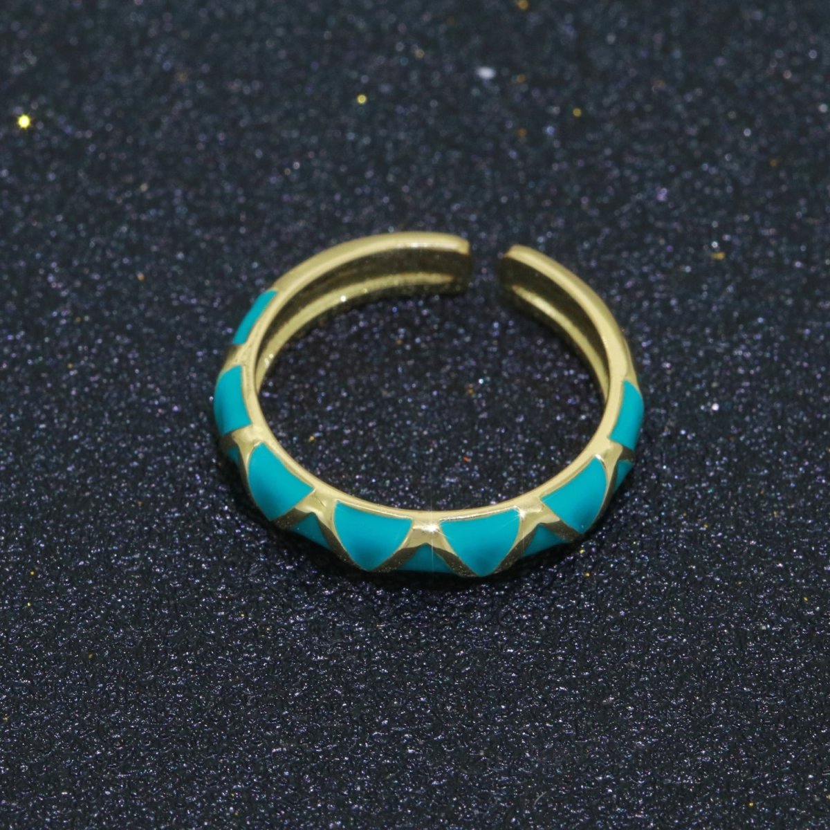 Dainty Gold Stackable Enamel Ring Bohemian Colorful Rainbow Band Open Adjustable S-120 ~ S-129 - DLUXCA