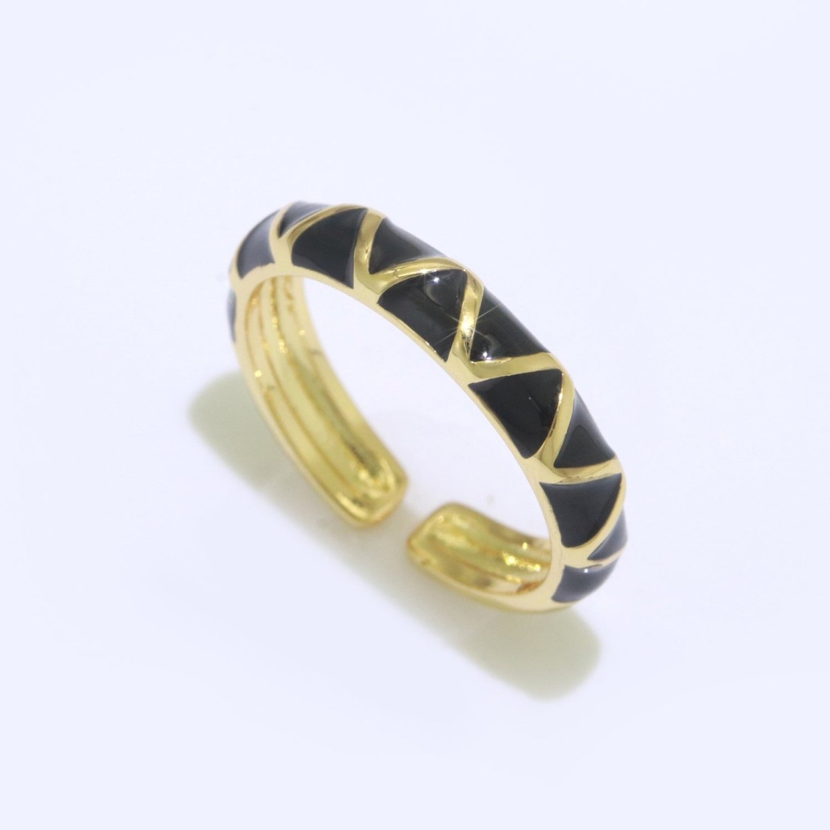 Dainty Gold Stackable Enamel Ring Bohemian Colorful Rainbow Band Open Adjustable S-120 ~ S-129 - DLUXCA