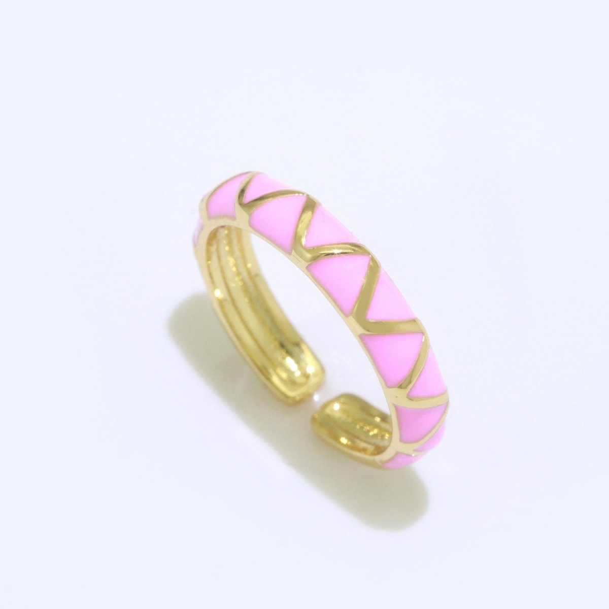 Dainty Gold Stackable Enamel Ring Bohemian Colorful Rainbow Band Open Adjustable S-120 ~ S-129 - DLUXCA