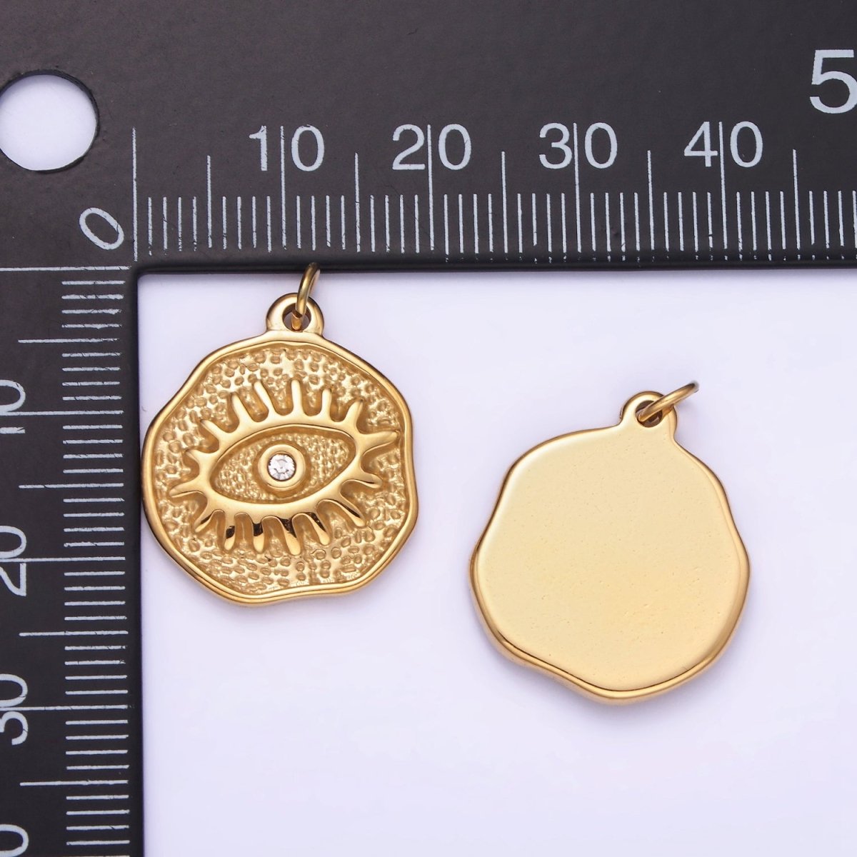 Dainty Gold Stainless Steel Evil Eye Charm Round Coin Pendant | P1401 - DLUXCA