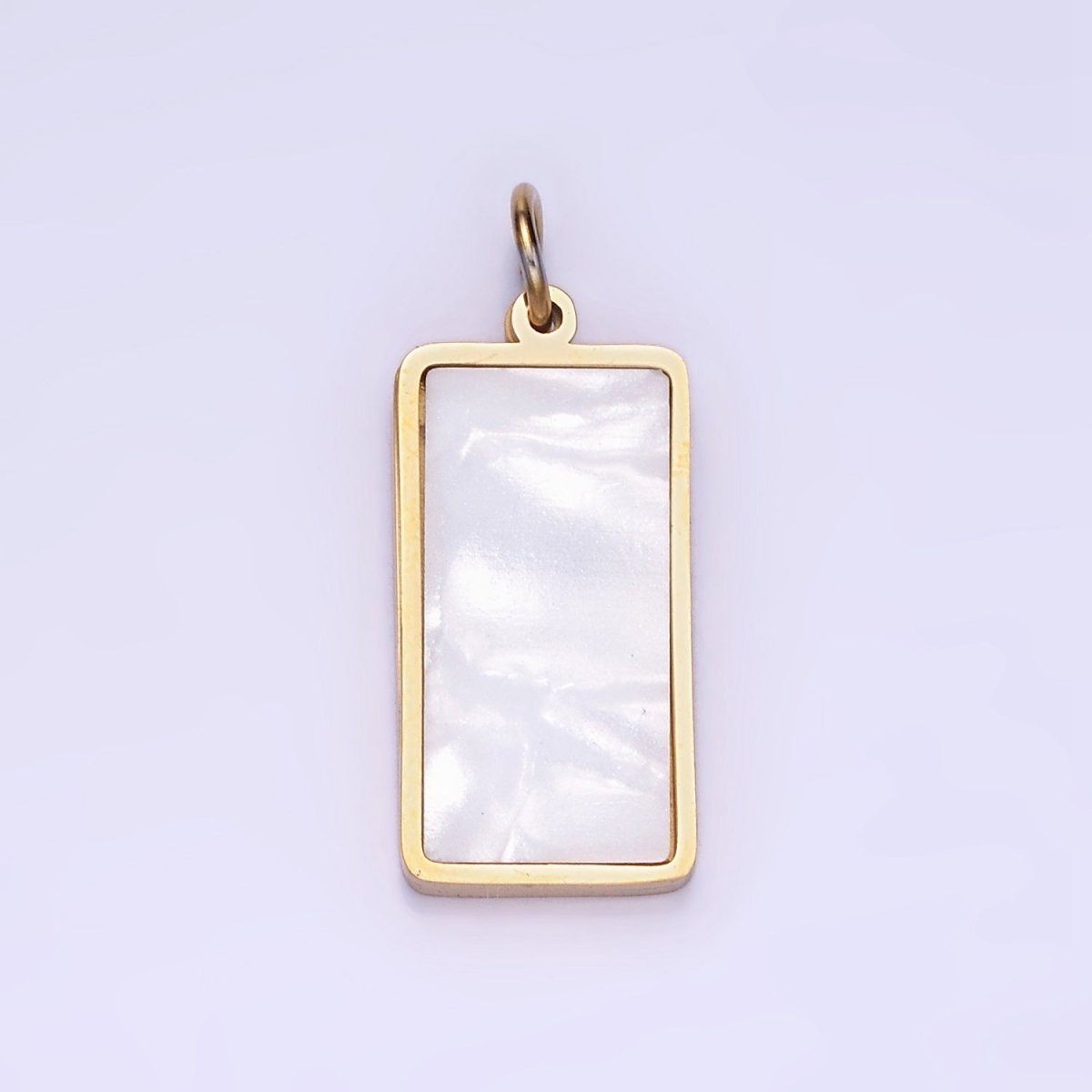 Dainty Gold Stainless Steel Rectangle Pearl Charm Tag Pendant P-1396 - DLUXCA