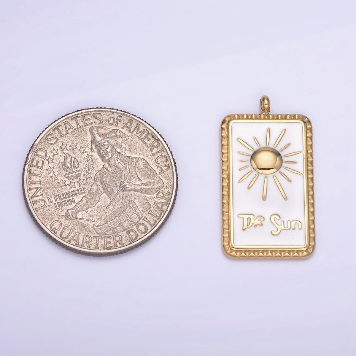 Dainty Gold Stainless Steel White Enamel The Sun Charm Tag Celestial Jewelry Pendant| P1403 - DLUXCA