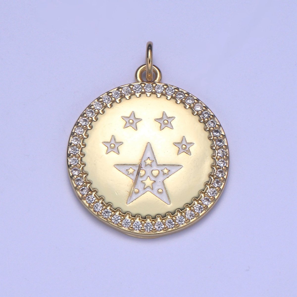 Dainty Gold Star Medallion Pendant - 14k gold Filled Micro Pave Five Star Round Disc Charm Necklace Pendant E-283 - E-285 - DLUXCA