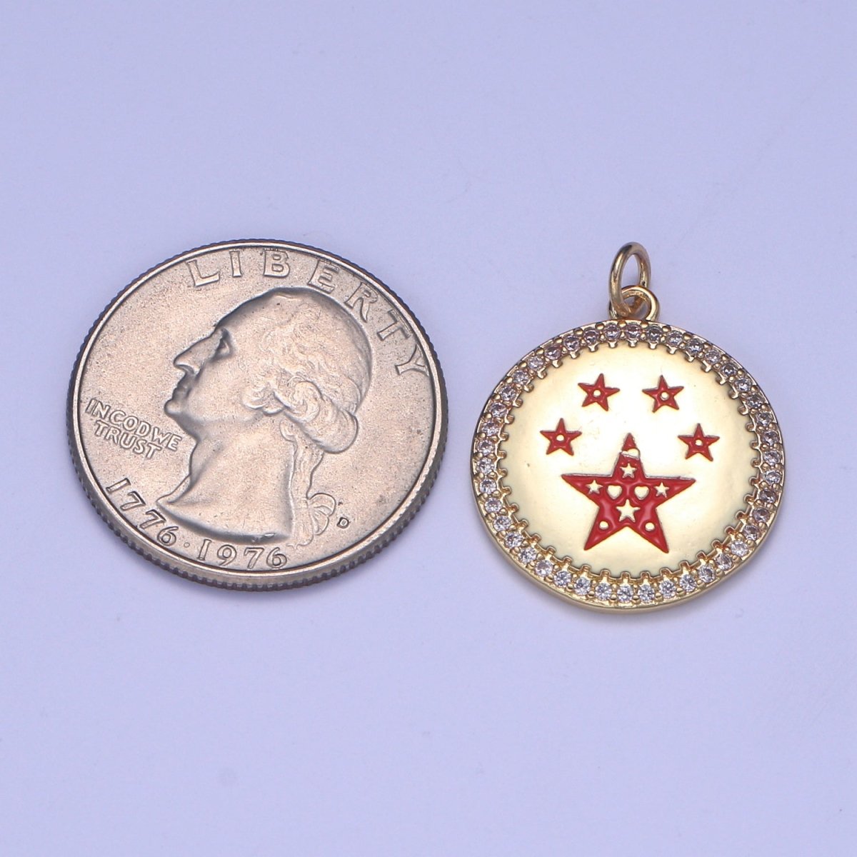 Dainty Gold Star Medallion Pendant - 14k gold Filled Micro Pave Five Star Round Disc Charm Necklace Pendant E-283 - E-285 - DLUXCA