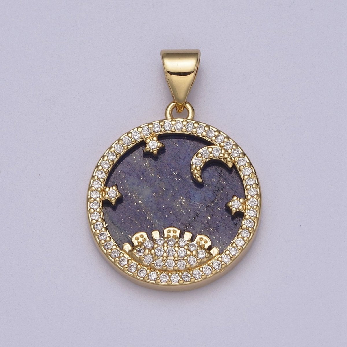 Dainty Gold Starry Night Charm with Cubic Zirconia Star Moon Sun Pendant J-421 - DLUXCA