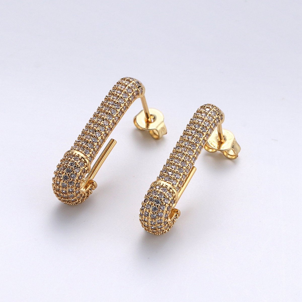 Dainty Gold Stud Earring Dangle Hoop Earrings, Micro Pave Statement Earrings, Minimalist Earrings CZ Cubic Simple earring Gift for Her K-623 - DLUXCA