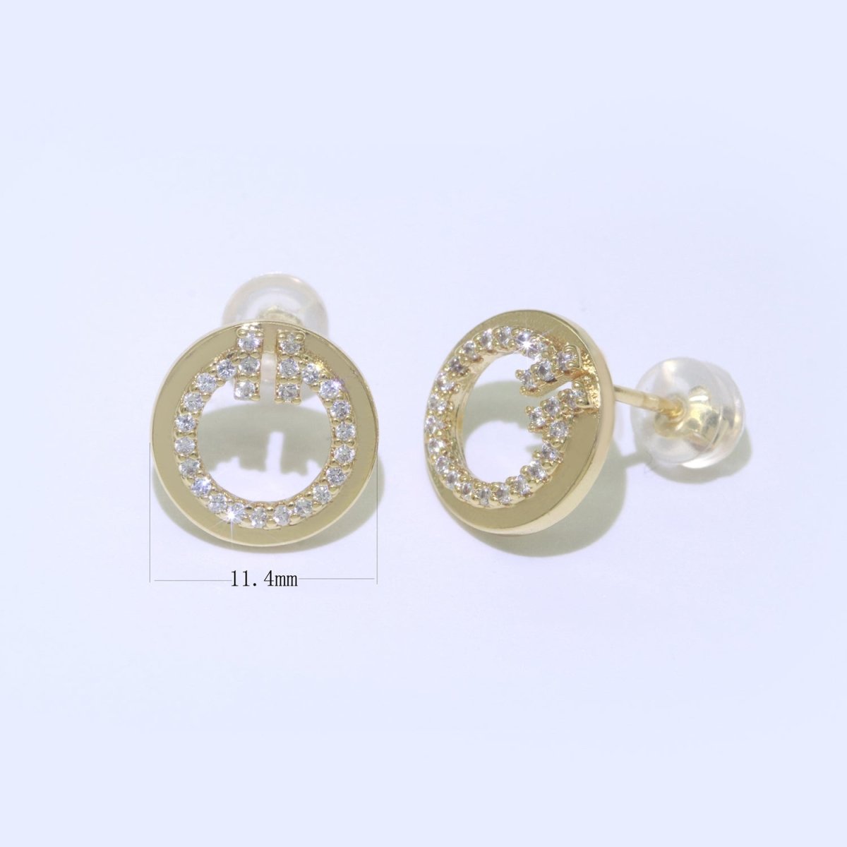 Dainty Gold Stud Earring Micro Pave Circle Stud Earring T-044 - DLUXCA