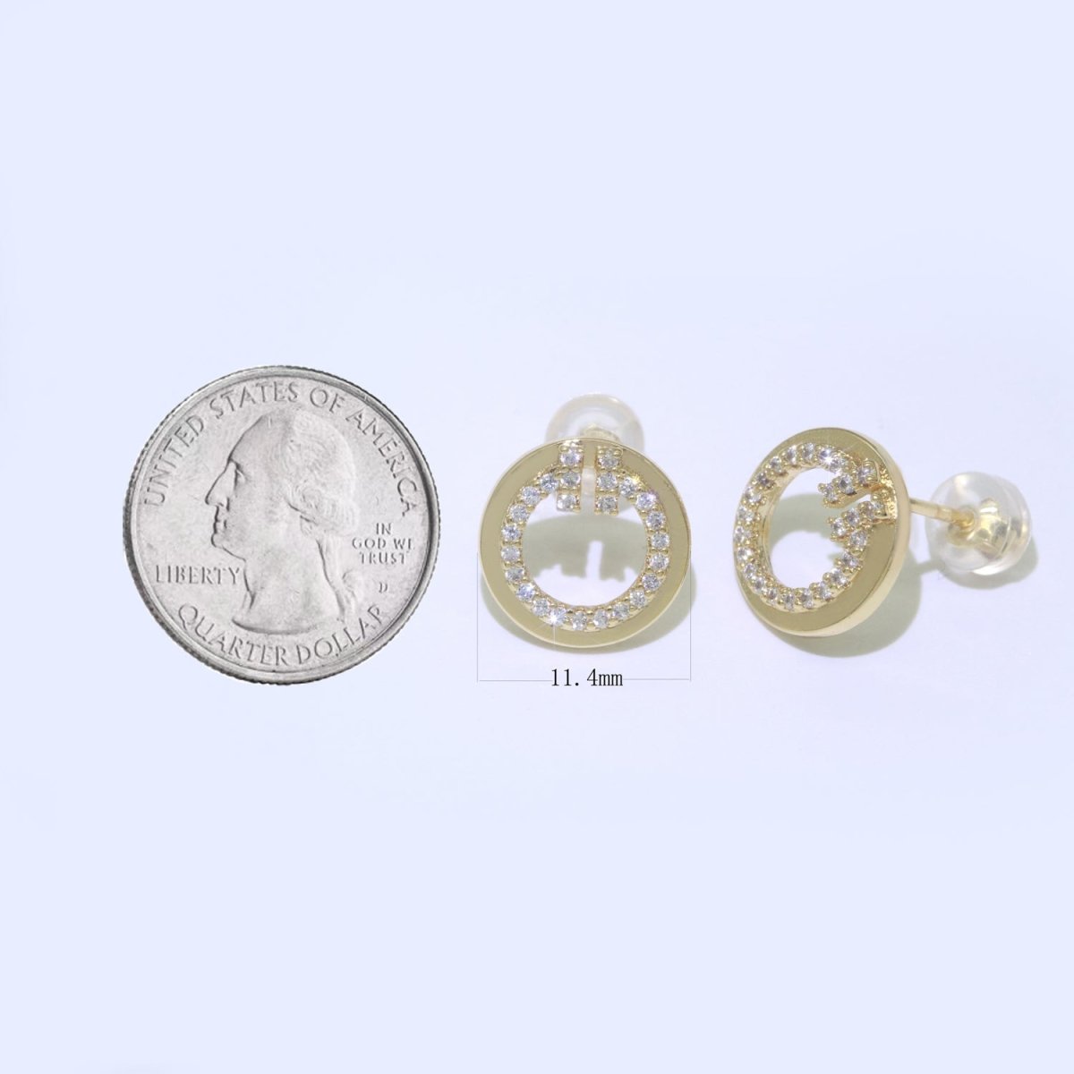 Dainty Gold Stud Earring Micro Pave Circle Stud Earring T-044 - DLUXCA