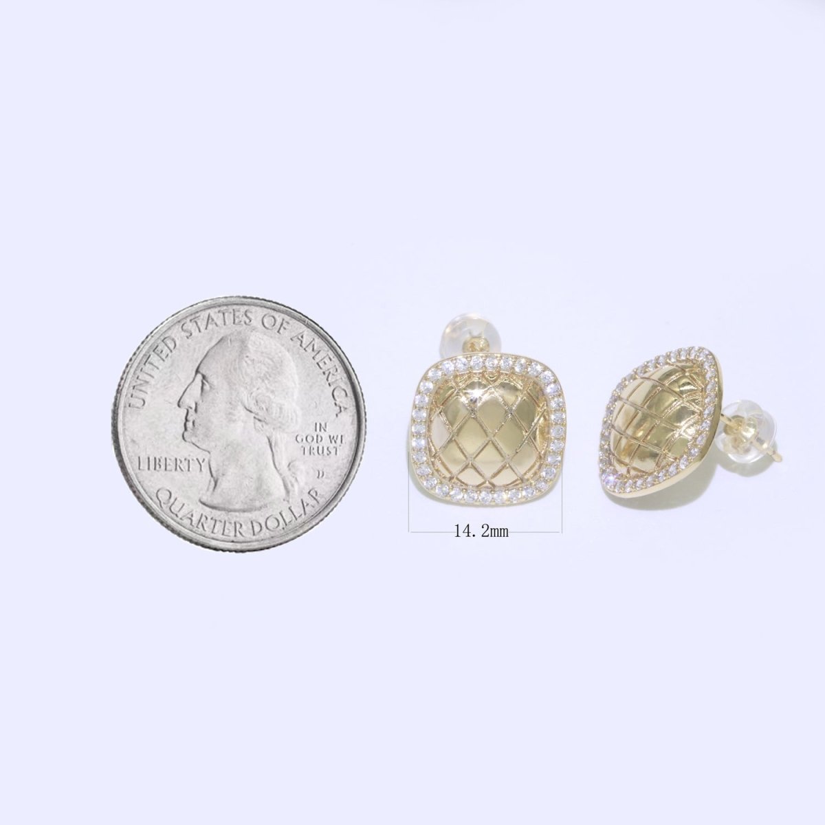 Dainty Gold Stud Earring Square Cubic Zirconia Stud T-046 - DLUXCA