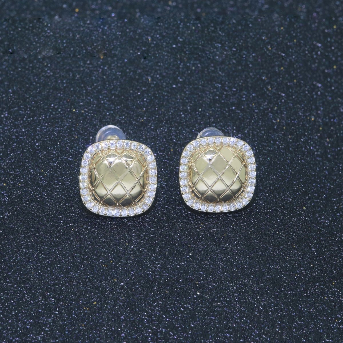 Dainty Gold Stud Earring Square Cubic Zirconia Stud T-046 - DLUXCA