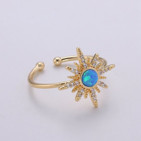 Dainty gold Sun ring , Moon Sun Ring, Blue Opal Ring Gold, Starburst Ring, Tiny Sun Ring, Sunburst Ring, stackable R-201 - DLUXCA