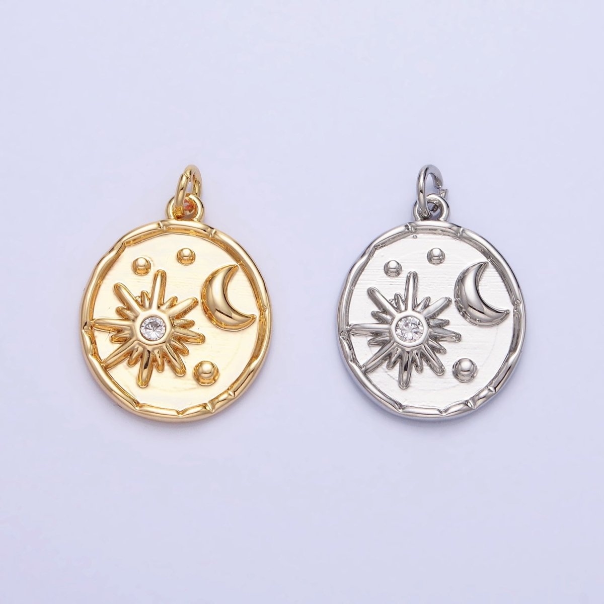 Dainty Gold Sun With Moon in Coin Charm Silver Celestial Jewelry AC755 AC756 - DLUXCA
