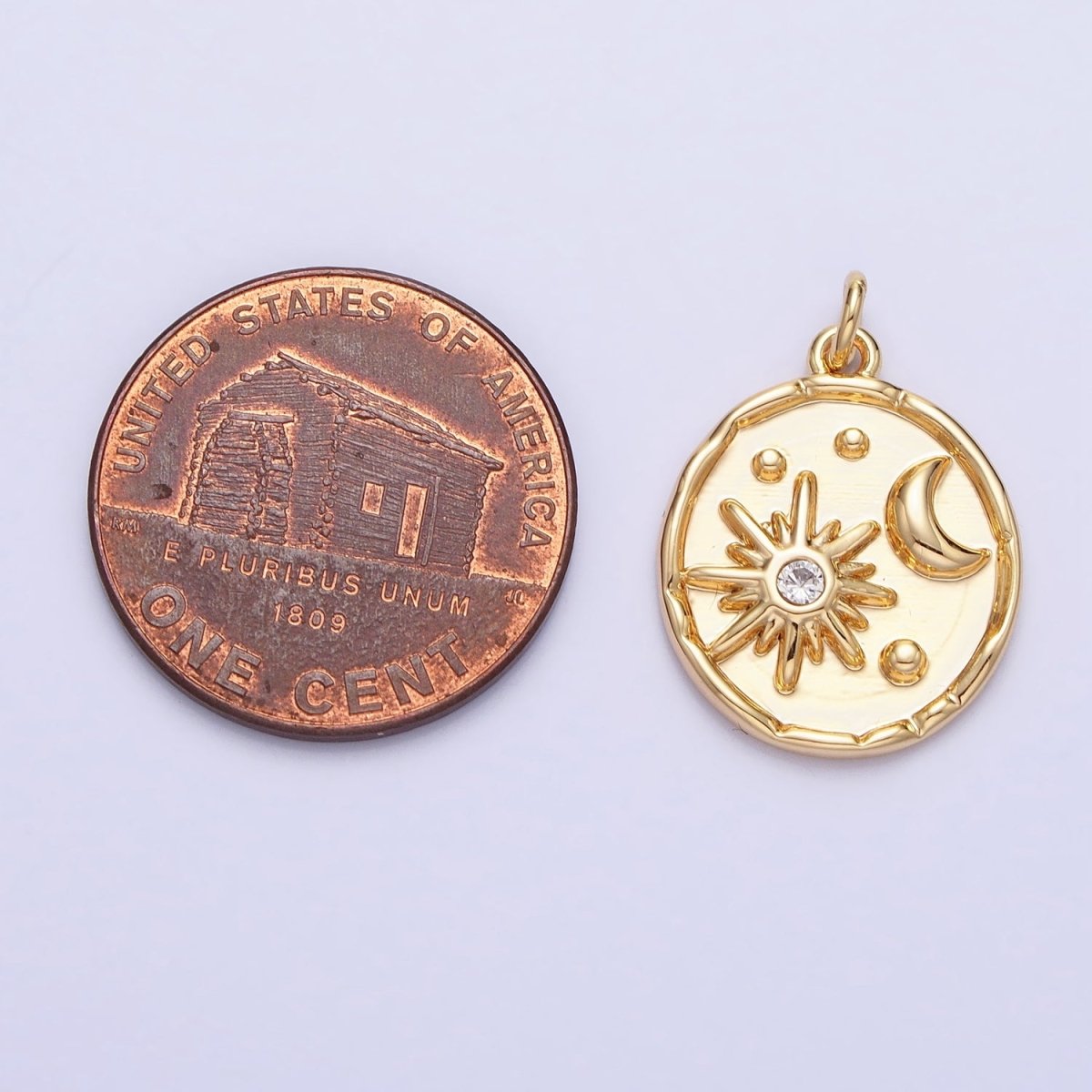 Dainty Gold Sun With Moon in Coin Charm Silver Celestial Jewelry AC755 AC756 - DLUXCA