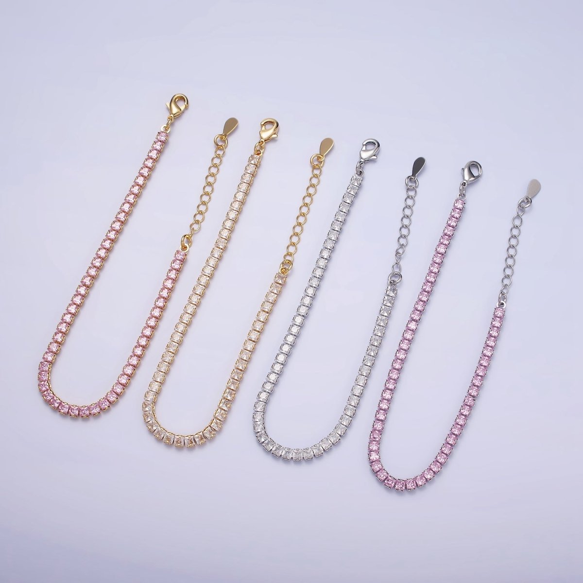 Dainty Gold Tennis Bracelet Clear Pink Green Cubic Zirconia Tennis Bracelet Minimalist Jewelry | WA-1797 - WA-1802 - DLUXCA