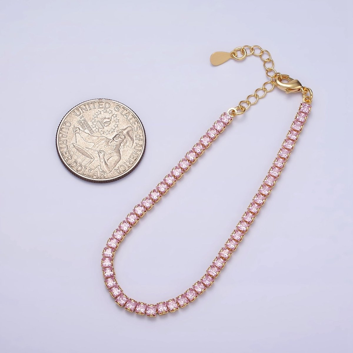 Dainty Gold Tennis Bracelet Clear Pink Green Cubic Zirconia Tennis Bracelet Minimalist Jewelry | WA-1797 - WA-1802 - DLUXCA