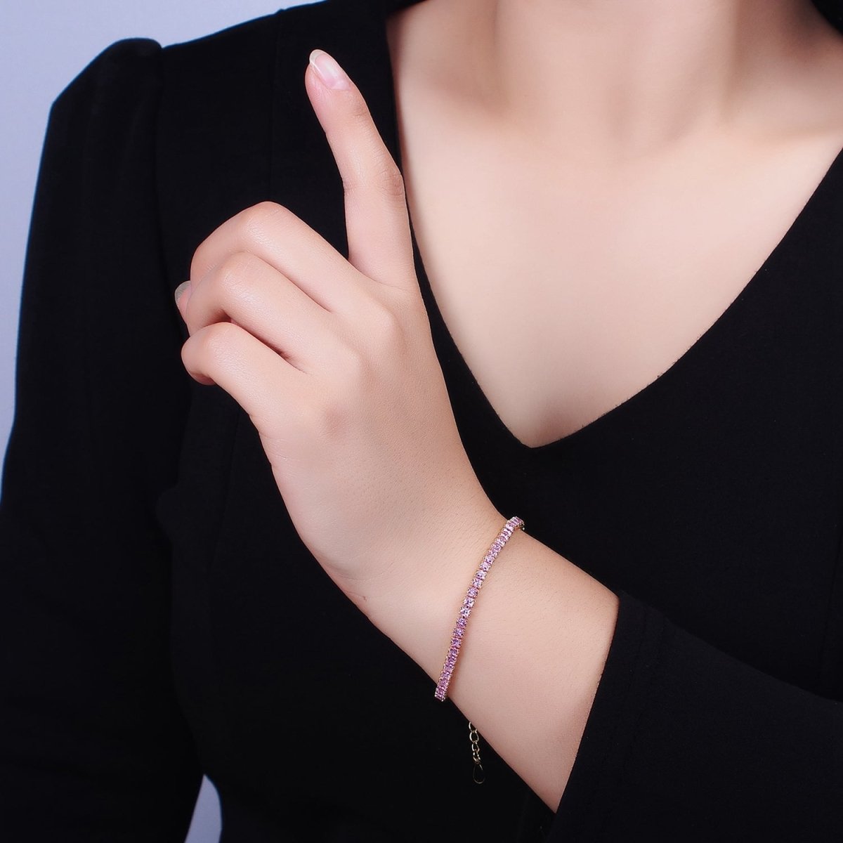 Dainty Gold Tennis Bracelet Clear Pink Green Cubic Zirconia Tennis Bracelet Minimalist Jewelry | WA-1797 - WA-1802 - DLUXCA