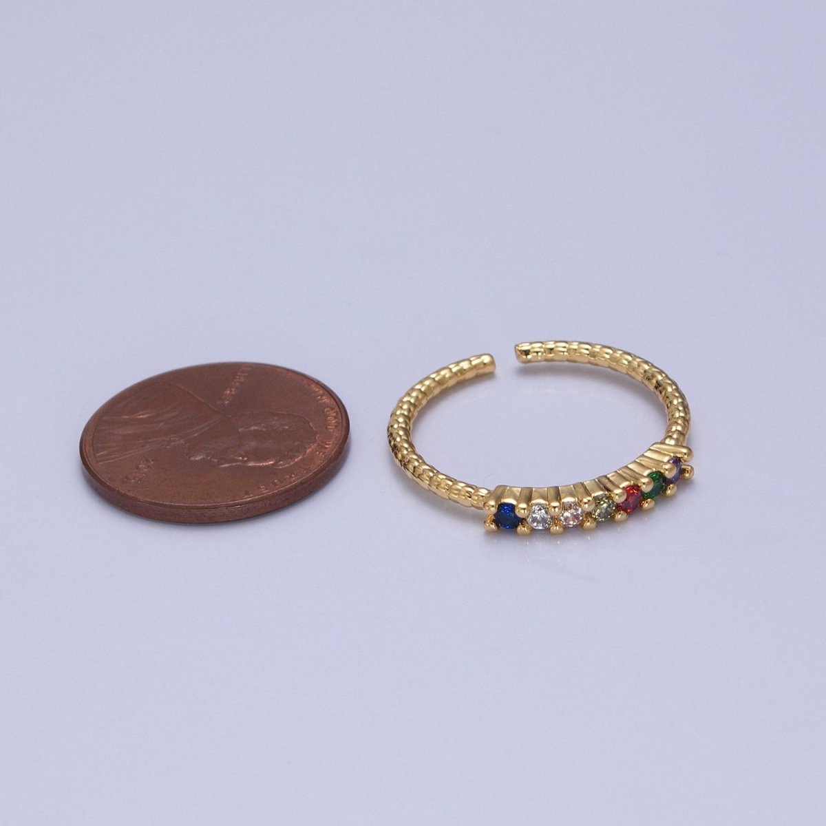 Dainty Gold Twist Band Simple Band with Colorful CZ Stone Adjustable Ring O-2131 - DLUXCA