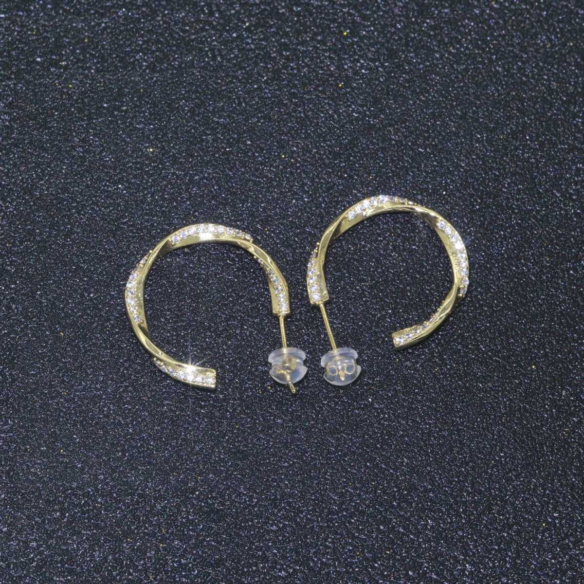Dainty Gold Twist Hoop CZ Earring T-050 - DLUXCA