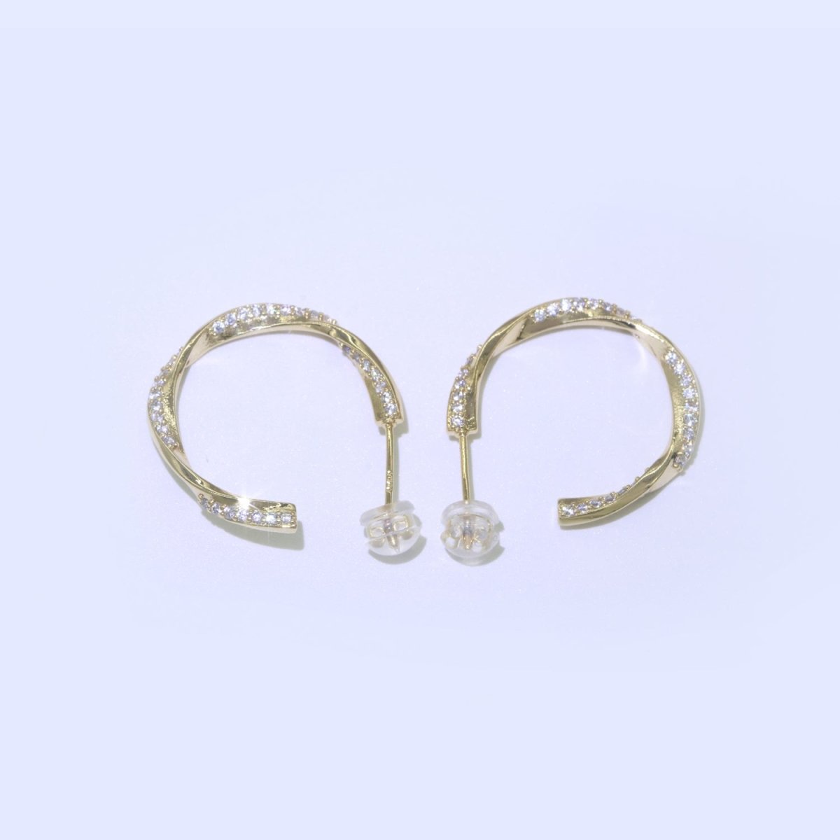 Dainty Gold Twist Hoop CZ Earring T-050 - DLUXCA