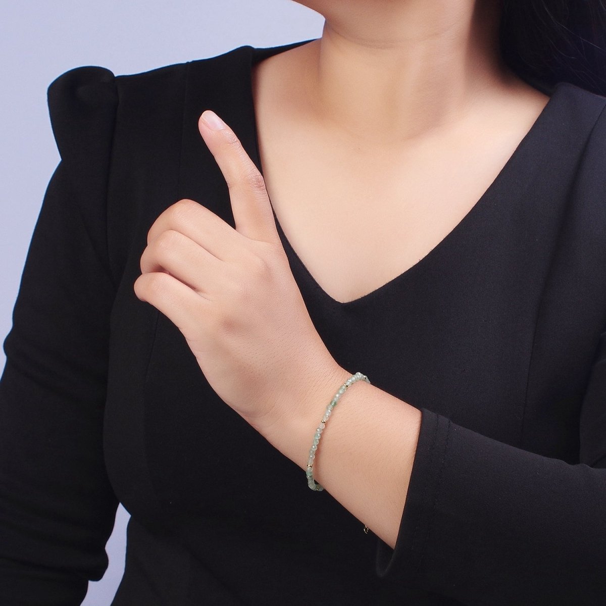 Dainty Green Aventurine, Prehnite Bead Bracelet 7 inch 2 inch extender | WA-1198 WA-1197 Clearance Pricing - DLUXCA