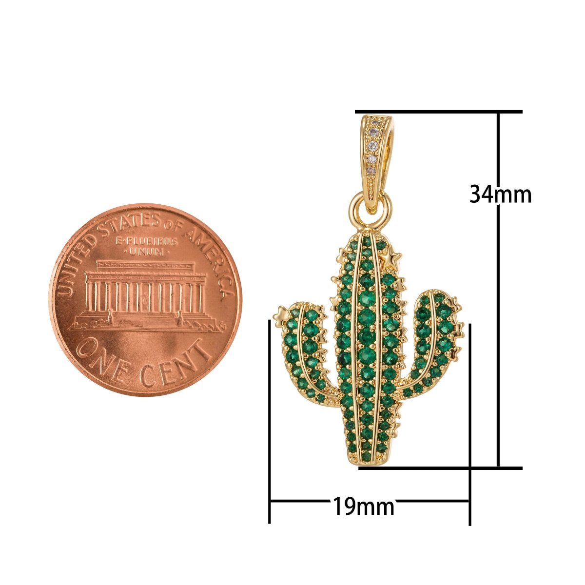 Dainty Green Cactus Charm Saguaro Pendant Gold Filled Charm for Teen Jewelry Micro Pave charm Necklace Earring Bracelet Charm Supply I-187 - DLUXCA