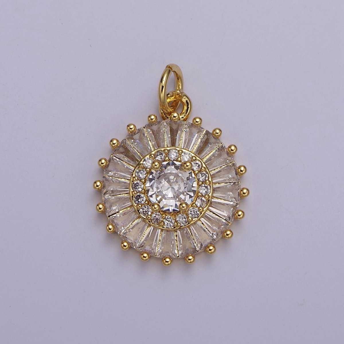 Dainty Green, Pink, Clear, Teal Cubic Zirconia Sun Charm Round Circle Disc CZ Charm for Add on Charm E-720 E-721 E-722 E-723 E-724 - DLUXCA