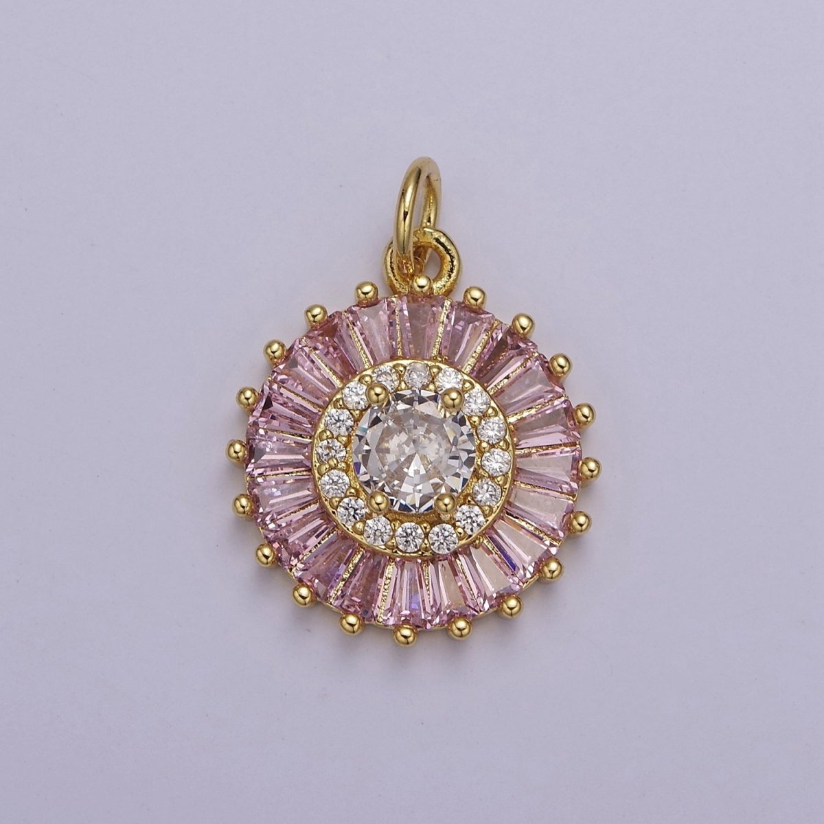 Dainty Green, Pink, Clear, Teal Cubic Zirconia Sun Charm Round Circle Disc CZ Charm for Add on Charm E-720 E-721 E-722 E-723 E-724 - DLUXCA